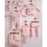 Eda Baby Fırfırella Nakış Işlemeli 10'lu Organik Hastane Çıkış Seti %100 Pamuk Yenidoğan Kız Bebek - 0 - 3 Ay - Pembe