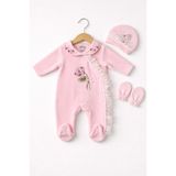 Eda Baby Kadife Önden Çıtçıtlı Bebek Tulumu - Pembe - 0- 3 Ay