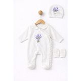 Eda Baby Kadife Önden Çıtçıtlı Tulum - Ekru - 0- 3 Ay