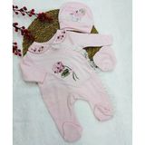 Eda Baby Kanaviçe Nakışlı Bebe Tulum - 0 - 3 Ay - 50P-Pembe