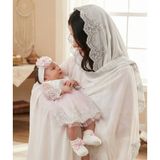 Eda Baby Mevlüt Özel Günler Için Fransız Dantelli 6 Parça Elbiseli Başörtülü & Battaniyeli-Anne Bebek Takım - 0 - 3 Ay - Ekru - Pembe