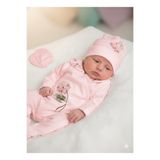 Eda Baby Ortanca Nakışlı %100 Pamuk 3'lü Tulum Set-Saç Bandı Hediyeli