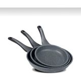 Eda Döküm Alüminyum Düz Tava Seti - 20 cm, 24 cm, 28 cm, Isıyı Eşit Dağıtan, Gri, 3 Parça