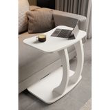 Eda Hacıoğlu Edam Bedding Group Dikdörtgen C Model Yan Sehpa Modern Koltuk Tekerlekli Yan Laptop Masası - Beyaz