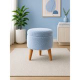Eda Hacıoğlu Edam Bedding Group Teddy Oval Ahşap Retro Ayaklı Dekoratif Sandıklı Puf - Buz Mavisi