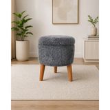Eda Hacıoğlu Edam Bedding Group Teddy Oval Ahşap Retro Ayaklı Dekoratif Sandıklı Puf - Gri - Antrasit