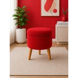 Eda Hacıoğlu Edam Bedding Group Teddy Oval Ahşap Retro Ayaklı Dekoratif Sandıklı Puf - Kırmızı