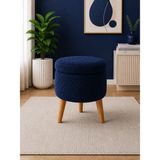 Eda Hacıoğlu Edam Bedding Group Teddy Oval Ahşap Retro Ayaklı Dekoratif Sandıklı Puf - Lacivert