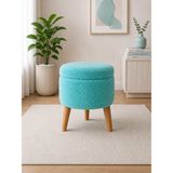 Eda Hacıoğlu Edam Bedding Group Teddy Oval Ahşap Retro Ayaklı Dekoratif Sandıklı Puf - Turkuaz
