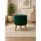Eda Hacıoğlu Edam Bedding Group Teddy Oval Ahşap Retro Ayaklı Dekoratif Sandıklı Puf - Yeşil