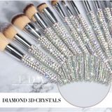 Eda Luxury Beauty 12'li Diamond Özel Gümüş Kristal Taşlı Büyük Yüz & Göz Farı Makyaj Fırçası Seti Pro Makeup Brushes