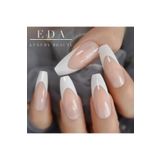 EDA LUXURY BEAUTY 24'lü Natürel Pembe Beyaz French Takma Tırnak Lüks Doğal Extra Uzun Küt Kare Balerin Nail Art Set