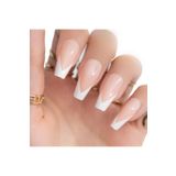 EDA LUXURY BEAUTY 24'lü Natürel Pembe Beyaz French Takma Tırnak Lüks Parlak Doğal Extra Uzun Kare Balerin Nail Art Set