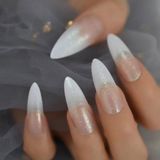 Eda Luxury Beauty Beyaz French Simli Takma Tırnak Lüks Parlak Extra Uzun Sivri Uçlu Stiletto Nail Art Set