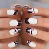 Eda Luxury Beauty Beyaz Pembe Siyah French Takma Tırnak Lüks Kristal Taşlı Desenli Uzun Kare Nail Art Set