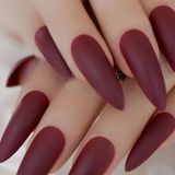 Eda Luxury Beauty Koyu Kırmızı Bordo Mat Takma Tırnak Lüks Extra Uzun Sivri Uçlu Stiletto Nail Art Set
