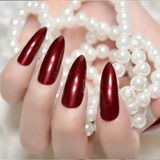 Eda Luxury Beauty Koyu Kırmızı Bordo Takma Tırnak Lüks Parlak Extra Uzun Sivri Uçlu Stiletto Nail Art Set