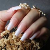 Eda Luxury Beauty Natürel Pembe Beyaz Ombre French Takma Tırnak Lüks Doğal Extra Uzun Kare Ballerina Nail Art Set