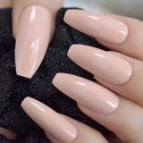 Eda Luxury Beauty Natürel Pembe Ten Rengi Takma Tırnak Lüks Parlak Doğal Extra Uzun Kare Ballerina Nail Art Set