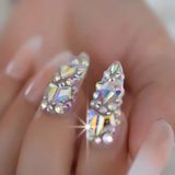 Eda Luxury Beauty Nude Pembe Beyaz Ombre French Takma Tırnak Lüks Kristal Taşlı Extra Uzun Sivri Stiletto Nail Art Set