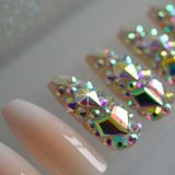 Eda Luxury Beauty Pembe Beyaz French Takma Tırnak Lüks Parlak Kristal Gem Taşlı Desenli Extra Uzun Kare Nail Art Set