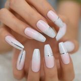 Eda Luxury Beauty Pembe Simli Ombre French Takma Tırnak Lüks Parlak Desenli Extra Uzun Kare Ballerina Nail Art Set