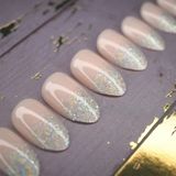 Eda Luxury Beauty Pembe Simli Ombre French Takma Tırnak Lüks Parlak Desenli Medium Orta Boy Oval Stiletto Nail Art Set