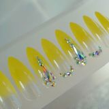 Eda Luxury Beauty Sarı French Takma Tırnak Lüks Kristal Taşlı Desenli Extra Uzun Sivri Uçlu Stiletto Nail Art Set