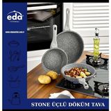 Eda Stone Gri Granit Döküm 3'lü Tava Seti 20-24-28 cm ZK-921 - Yok