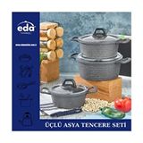 Eda Üçlü Asya Derin Tencere Seti Granit Kaplama 16/18/20 Ebatlarla Şık Tasarım - Gri