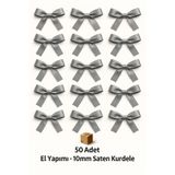 edalle Gri Nikah Şekeri, Hediye Süs, Balon Süs, Fiyonk Saten Kurdele 10mm 50 Adet