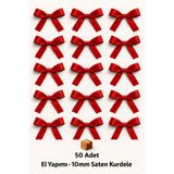edalle Kırmızı Nikah Şekeri, Hediye Süs, Balon Süs, Fiyonk Saten Kurdele 10mm 50 Adet