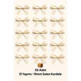 edalle Krem Nikah Şekeri, Hediye Süs, Balon Süs, Fiyonk Saten Kurdele 10mm 50 Adet