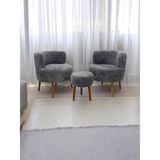 EDAM Gri Teddy Kumaş Çay Seti Ikili Koltuk Berjer ve Puf Takımı (Salon, Balkon, Ofis) 3'lü Takım