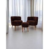 EDAM Kahverengi Teddy Kumaş Çay Seti İkili Koltuk Berjer ve Puf Takımı (Salon, Balkon, Ofis) 3'lü Takım