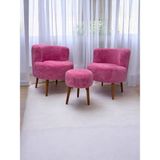 EDAM Pembe Teddy Kumaş Çay Seti Ikili Koltuk Berjer ve Puf Takımı (Salon, Balkon, Ofis) 3'lü Takım