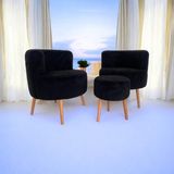 EDAM Siyah Teddy Kumaş Çay Seti Ikili Koltuk Berjer ve Puf Takımı (Salon, Balkon, Ofis) 3'lü Takım