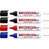 Edding 360 Xl 4’lü Tahta Kalemi Seti, 2 Siyah 1 Mavi 1 Kırmızı, Silinebilir Whiteboard Marker, 1.5-3 mm Yuvarlak Uç, Doldurulabilir Yazı Tahtası Kalemi