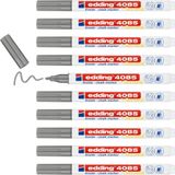 edding 4085 tebeşir kalemi - gümüş - 10 tebeşir kalemi - yuvarlak uç 1 – 2 mm – tahta için ince tebeşir kalemi silinebilir – pencere, cam, ayna üzerine yazı yazmak için – opak renkli tahta kalemi
