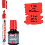 Edding BT30 Kırmızı Tahta Kalemi Mürekkebi 30 ml + 1 Adet 360 XL Doldurulabilir Kalem