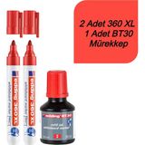 Edding BT30 Kırmızı Tahta Kalemi Mürekkebi ve 2 Adet 360 XL Doldurulabilir Kalem 30 ml