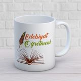Edebiyat Öğretmenlerine Özel Öğretmenler Günü Hediyelik Baskılı Kupa - Beyaz - 300 ml