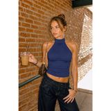 Edela Halter Yaka Crop Top Lacivert Bluz