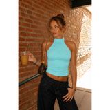 Edela Halter Yaka Crop Top Turkuaz Bluz