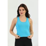 Edelle Açık Mavi Çapraz Askılı Slim Fit Ribana Kadın Atlet