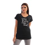 Edelle Düşük Omuzlu Taş Işlemeli Pamuklu Kadın T-Shirt (Siyah, M)
