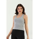 Edelle Gri Melanj Çapraz Askılı Slim Fit Ribana Kadın Atlet