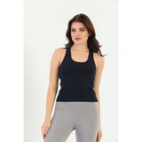 Edelle Lacivert Çapraz Askılı Slim Fit Ribana Kadın Atlet - XL