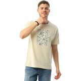 Edelle Organik Pamuk Kamuflaj Baskılı Erkek Tişört Regular Fit (Bej, XL)