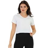EDELLE Regular Fit Beyaz V Yaka Kadın Crop T-shirt